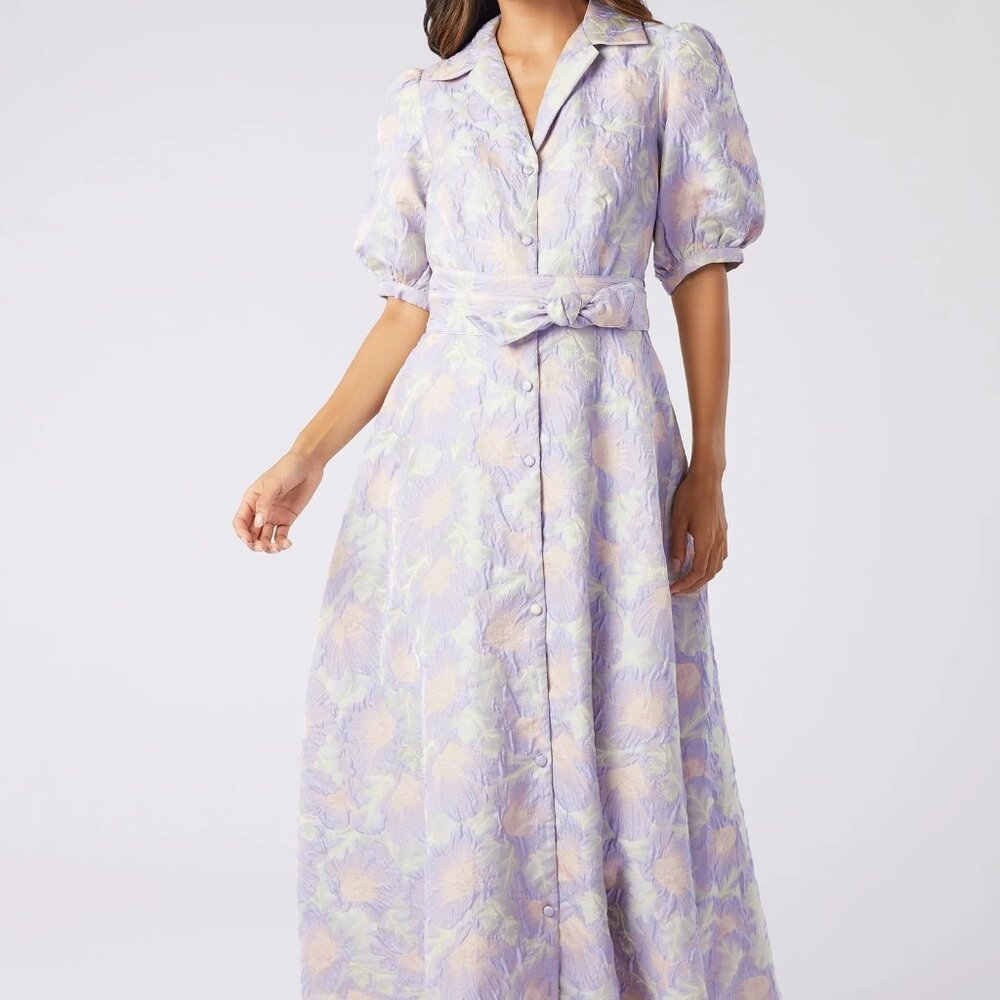 NEW ABBEY GLASS charlotte lilac floral jacquard maxi gown in lilac floral